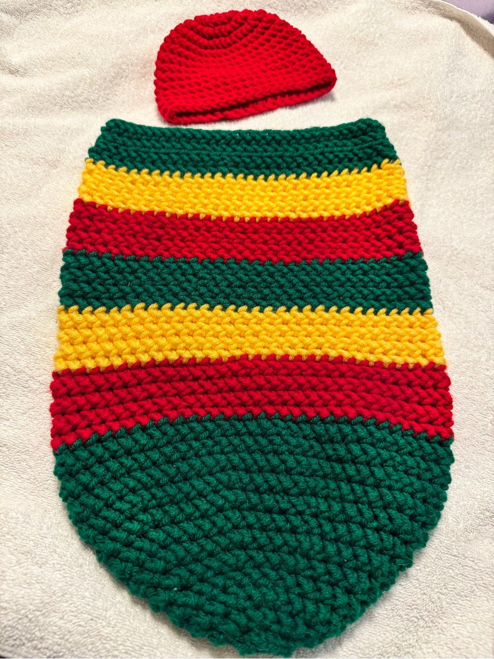 Handmade Infant Crochet Swaddle Hat - Red, Yellow, Green